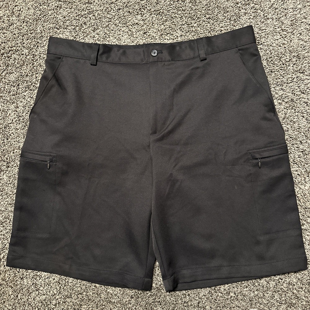Izod Golf Shorts Men's Size 38 XFG Black Pockets Polyester 10" Inseam Flat Front
